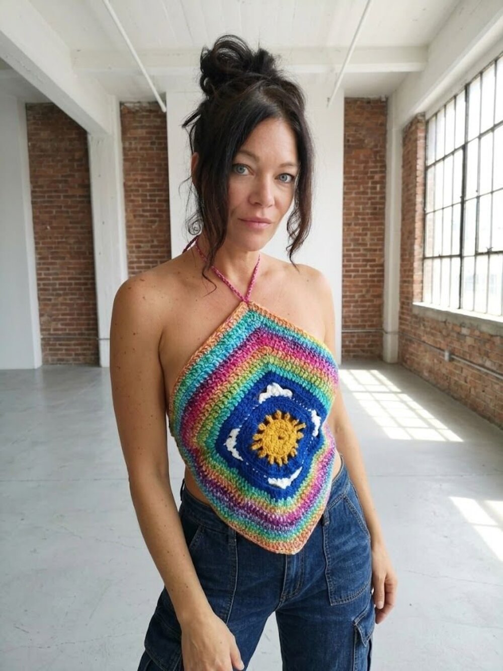 Festival Boho Rainbow Unicorn Crochet Halter Top